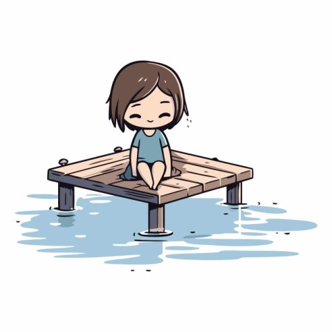 Little girl sitting on a pontoon in the water.