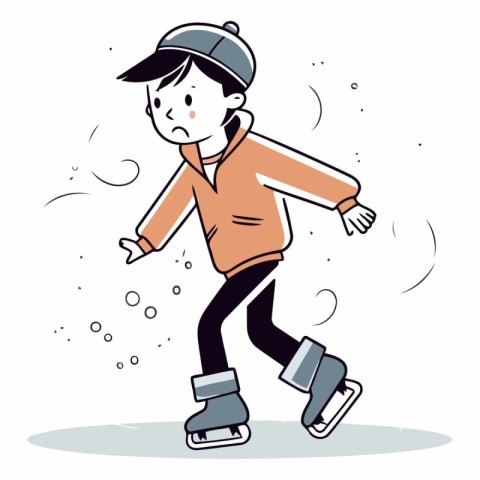 Vector illustration of a man skating on ice skates in winter.