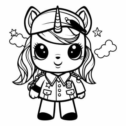 Black and White Cartoon Illustration of Cute Unicorn Fantasy Cha