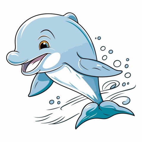 Illustration of a cute cartoon dolphin on a white background - v