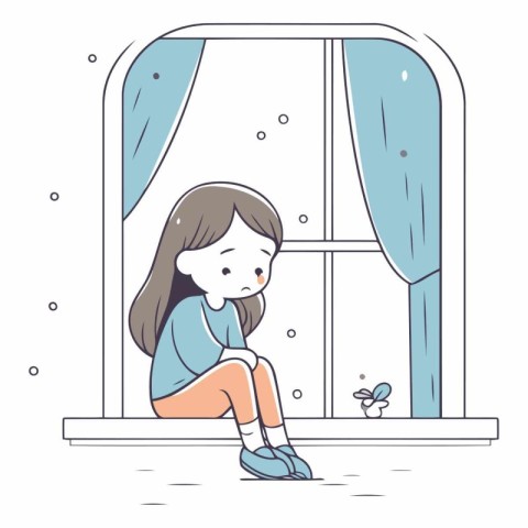 Illustration of a sad girl sitting in front of a window.