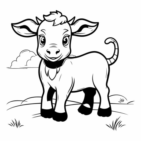 Black and White Cartoon Illustration of Cute Farm Animal for Col