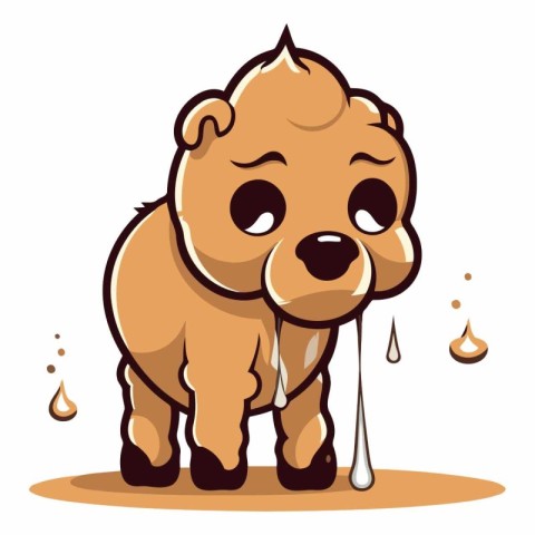 Illustration of a Cute Little Brown Bear Crying and Crying