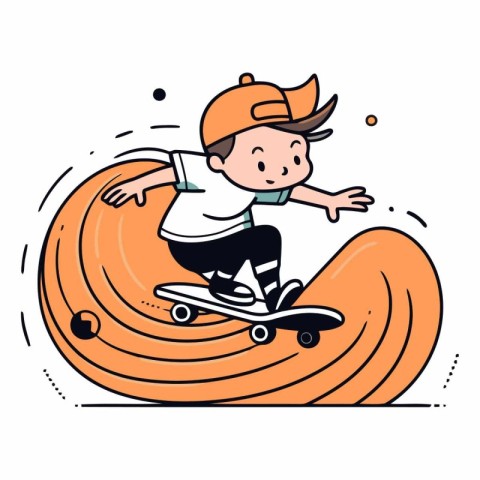 Boy riding on a skateboard in cartoon style.