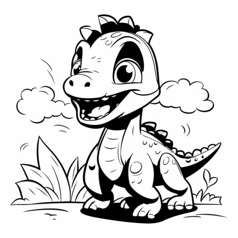 Cute Dinosaur - Black and White Cartoon Illustration for Colorin