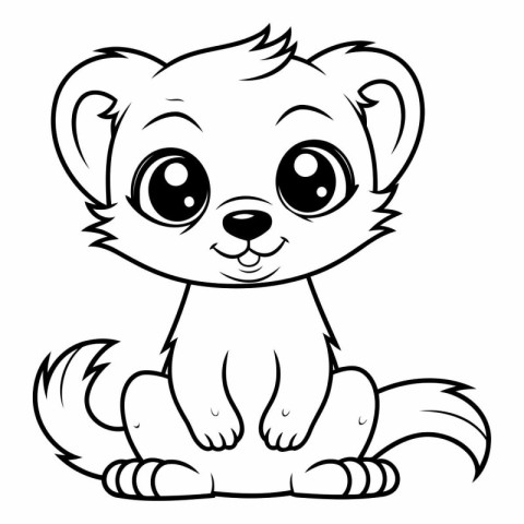 Cute ferret - Black and White Cartoon Illustration. Vector