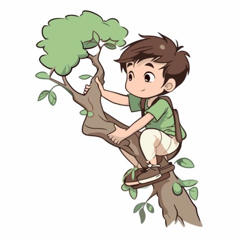 Illustration of a Kid Climbing a Tree on a White Background