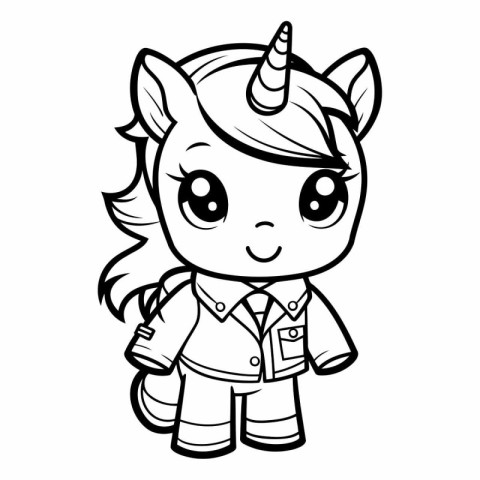 Black And White Cute Unicorn Cartoon Mascot Character Vector Ill