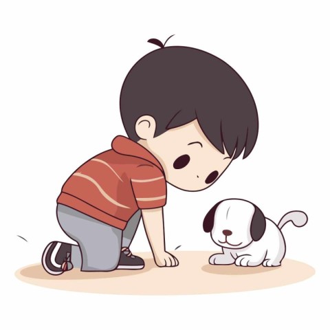 Little boy playing with a dog. Eps 10.