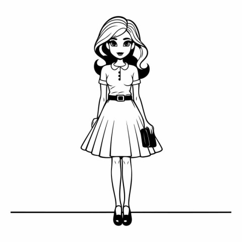 Fashionable girl in sketch-style on white background.