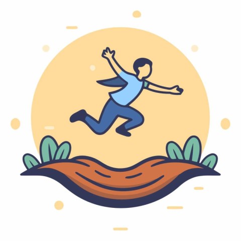 Happy jumping man in a flat style. The concept of success.