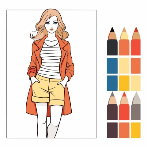 Fashion girl with pencils in cartoon style.