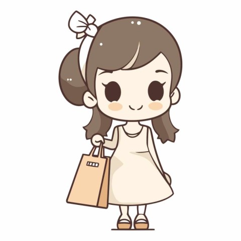 A cute illustration of a girl holding a shopping bag and smiling