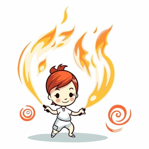 Cute little girl with fire in her hands.