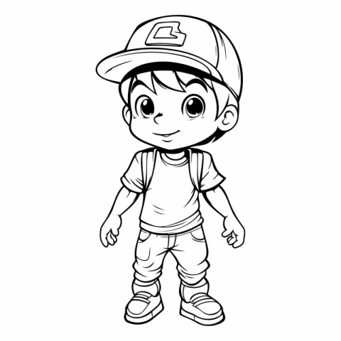 Cute little boy in baseball cap and shorts.