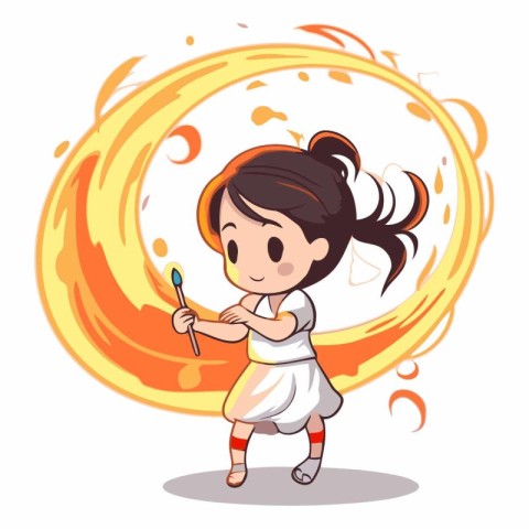 Cute girl painting with brush. Cute cartoon vector illustration.