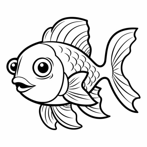 Black and White Cartoon Illustration of Fish Animal Character fo