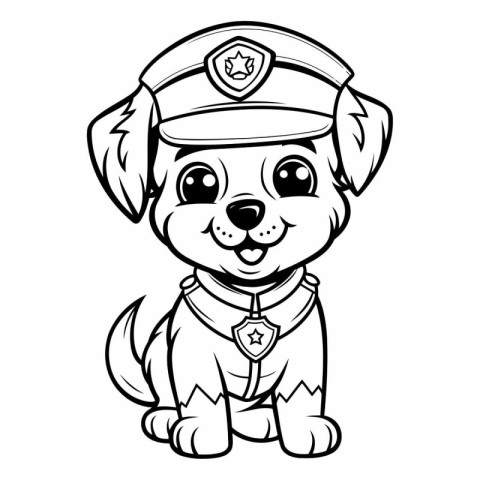 Puppy Pilot - Black and White Cartoon Illustration. Vector