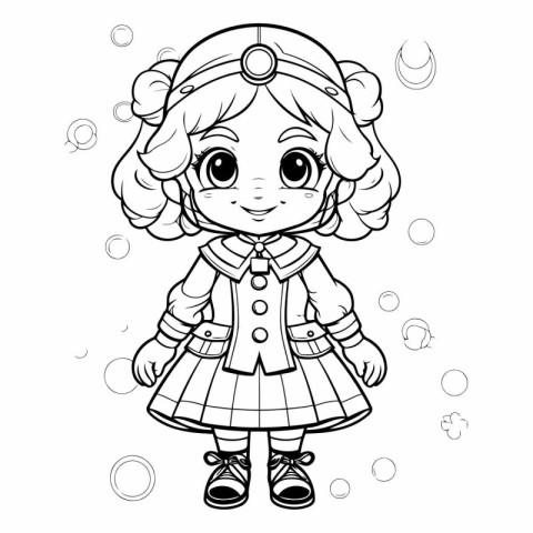 Coloring Page Outline Of a Cute Little Girl with Bubbles