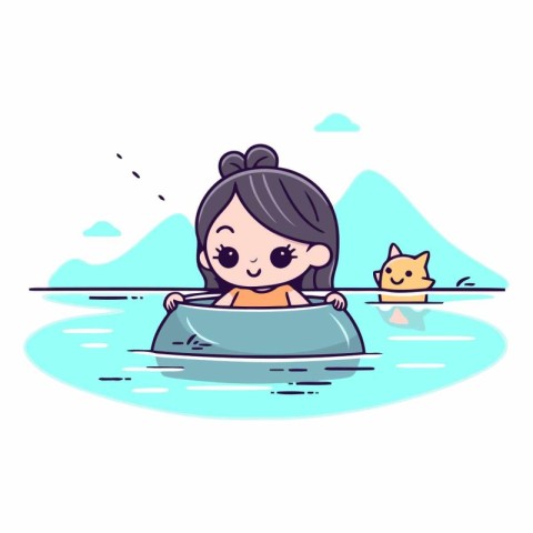 Cute girl taking a bath with her dog.