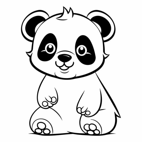 Cute panda sitting - black and white vector illustration for col