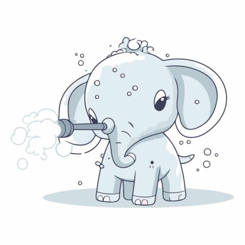 Vector illustration of cute cartoon elephant in a bath with soap