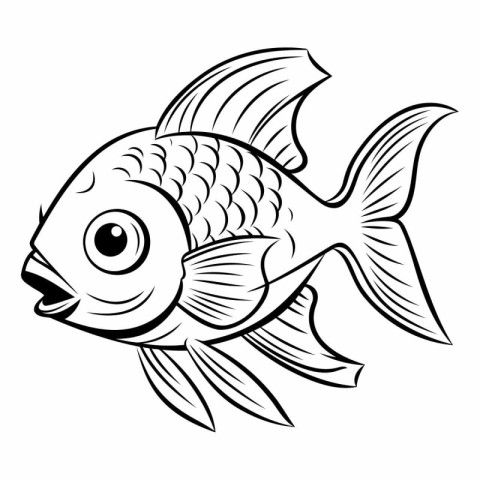 Black and White Cartoon Illustration of Cute Fish Animal Charact