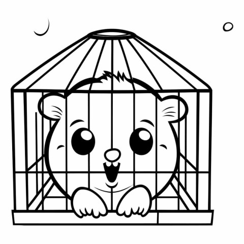 Black and White Cartoon Illustration of Cute Hamster Animal Char