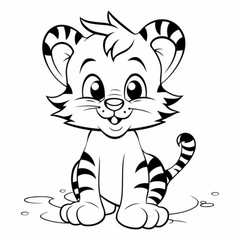 Black and White Tiger Cartoon Mascot Character for Coloring Book