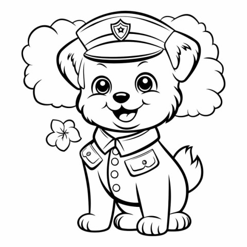 Black and White Cartoon Illustration of Cute Puppy Sailor Animal