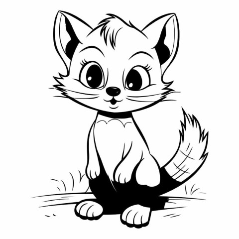 Cute Fox - Black and White Cartoon Illustration. Isolated On Whi