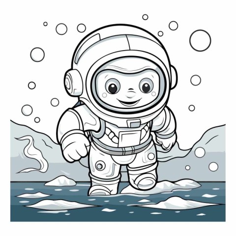 Cartoon astronaut in the ice of the ocean.