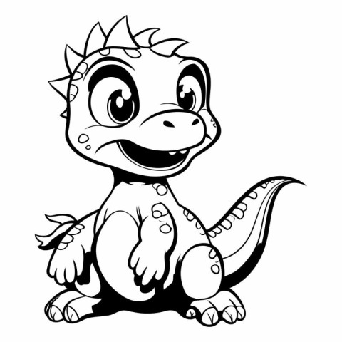 Cute Dinosaur - Black and White Cartoon Illustration. Isolated O