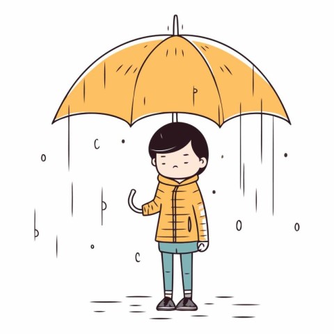 Little boy with umbrella in doodle style.