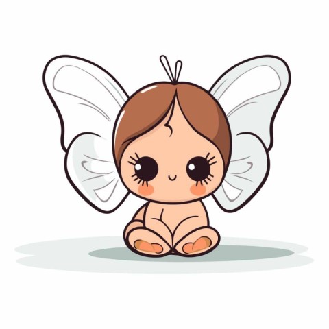 Cute little butterfly with wings in cartoon style.