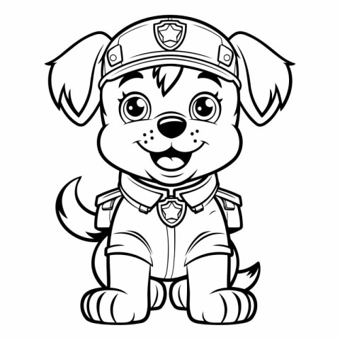 Black and White Cartoon Illustration of Cute Puppy Dog Sailor An