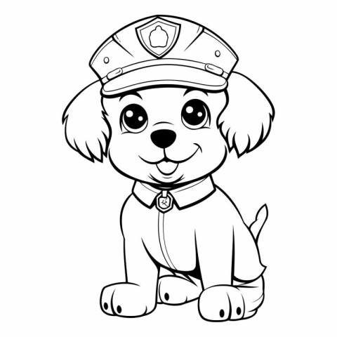 Black and White Cartoon Illustration of Cute Puppy Police Dog Co