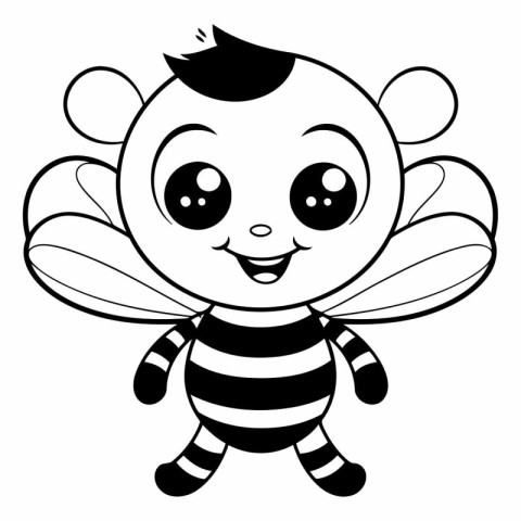 cute bee cartoon vector illustration graphic design black and wh