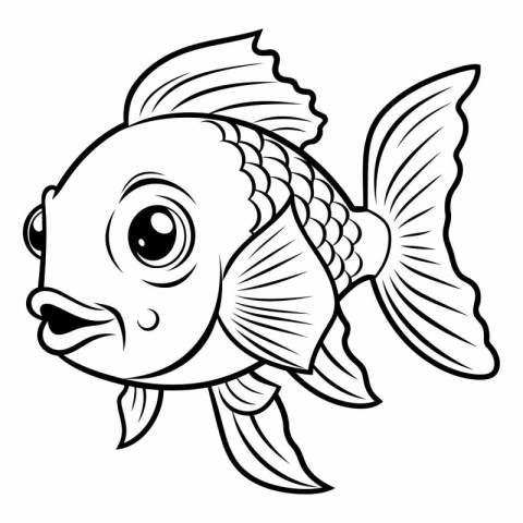 Black and White Cartoon Illustration of Cute Fish Animal Charact