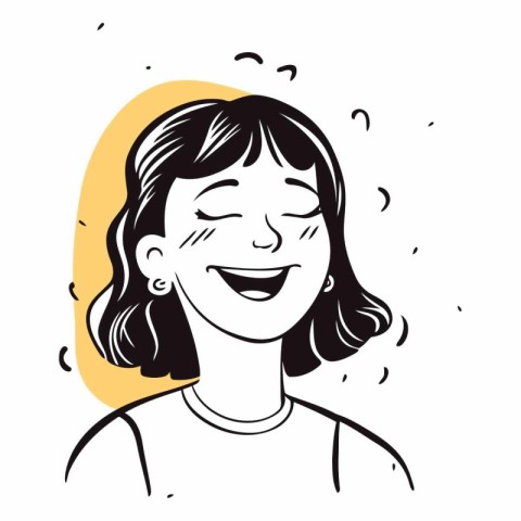 Vector illustration of a smiling young woman with closed eyes on