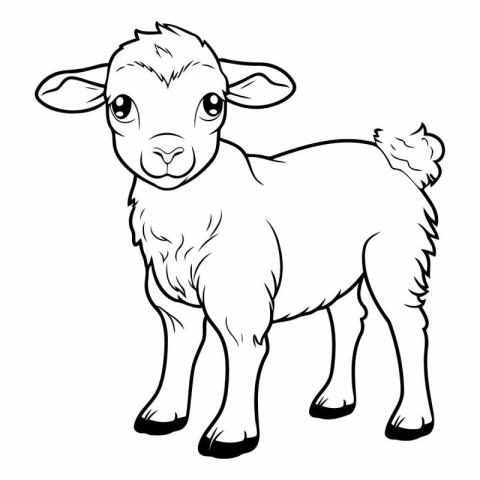 Black and White Cartoon Illustration of Cute Goat Animal for Col