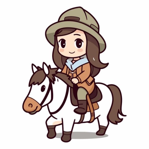 Explorer girl with horse on white background. Vector character i