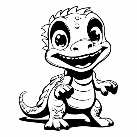 Cute Dinosaur - Black and White Cartoon Illustration. Isolated O