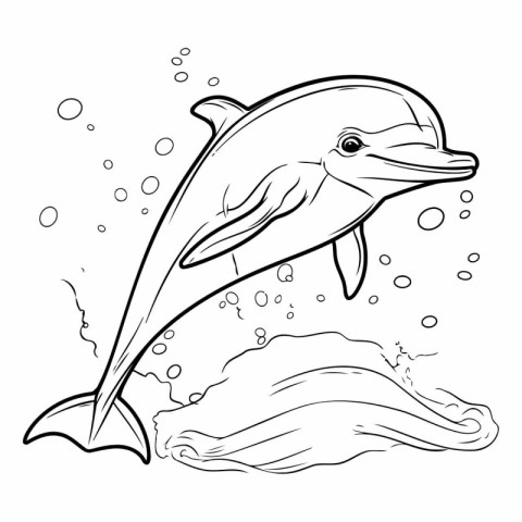 Dolphin - Coloring book for adults. Black and white vector illus