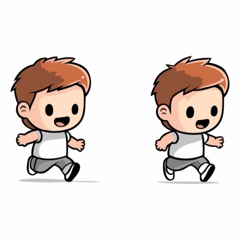 Cute cartoon boy running and jogging. vector clip art.