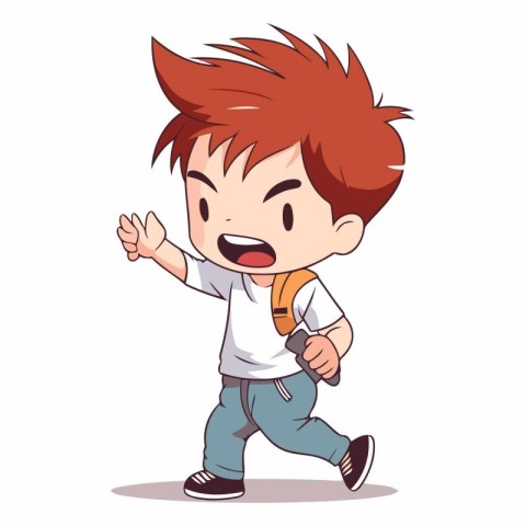 Cute little boy running. Cartoon vector illustration isolated on