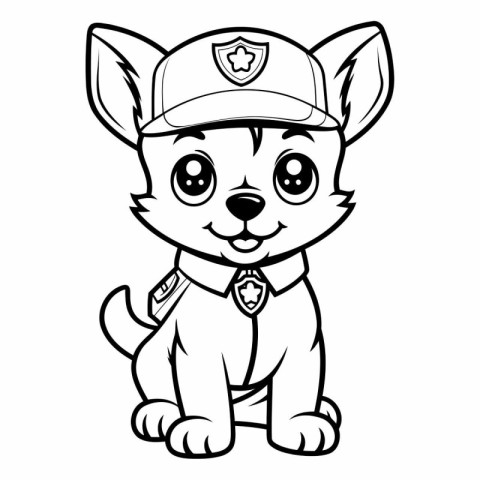 Black and White Cartoon Illustration of Cute Puppy Police Dog An