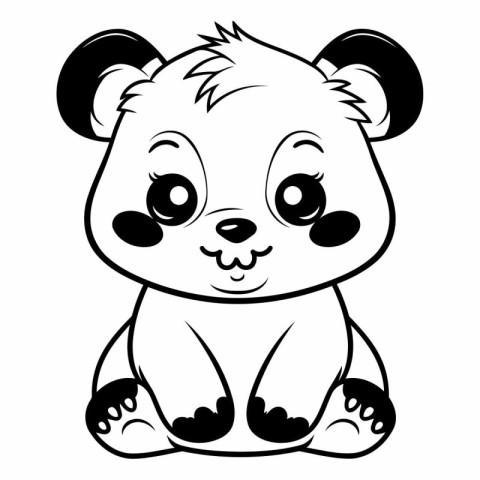 Cute cartoon panda. Black and white vector illustration for colo