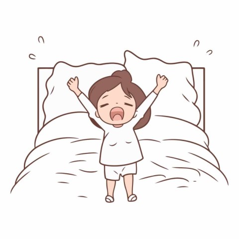 Illustration of a little girl waking up in the morning. Vector