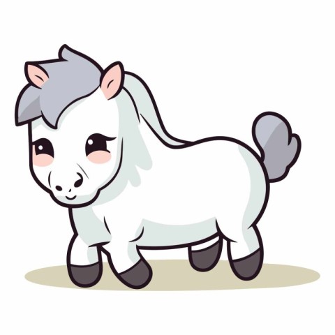 Cute white pony cartoon vector illustration isolated on white ba